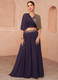 Purple Sequence Embroidery Indo Western Skirt Style Palazzo Suit