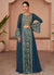Blue Sequence Embroidery Jacket Style Palazzo Set