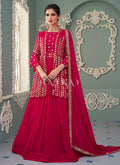 Cherry Red Golden Sequence Embroidered Jacket Style Anarkali Suit