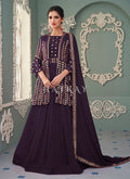 Deep Purple Golden Sequence Embroidered Jacket Style Anarkali Suit