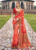 Red And Orange Designer Wedding Saree