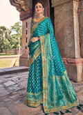 Turquoise Golden Designer Wedding Saree
