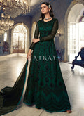 Dark Green Embroidered Traditional Net Anarkali Suit