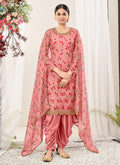 Latest Punjabi Suits - Pink Multi Floral Embroidery Traditional Patiala Suit