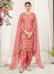 Latest Punjabi Suits - Pink Multi Floral Embroidery Traditional Patiala Suit