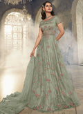 Sea Green Embroidered Traditional Net Anarkali Suit