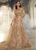 Beige Embroidered Traditional Net Anarkali Suit