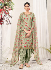 Buy Punjabi Suits -Pista Green Multi Floral Embroidery Traditional Patiala Suit