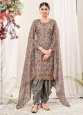 Punjabi Suits - Grey Multi Floral Embroidery Traditional Patiala Suit