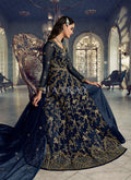 Buy Gown - Navy Blue Embroidered Traditional Net Anarkali Suit