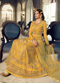 Buy Indian Dresses - Yellow Embroidered Traditional Net Anarkali Suit