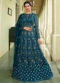 Turquoise Embroidery Slit Style Wedding Anarkali Suit
