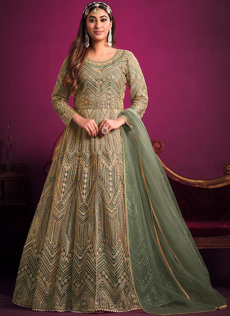 lime green indian dress Lime Green Organza Lehenga: Hand Embroidered Indian Dress