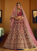 Maroon Zari Embroidered Velvet Wedding Lehenga Choli