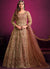 Peach Golden Embroidery Slit Style Anarkali Pant Suit