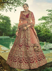 Bridal Red Velvet Embroidered Wedding Lehenga Choli