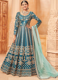 Sky Blue Embroidered Silk Anarkali Suit