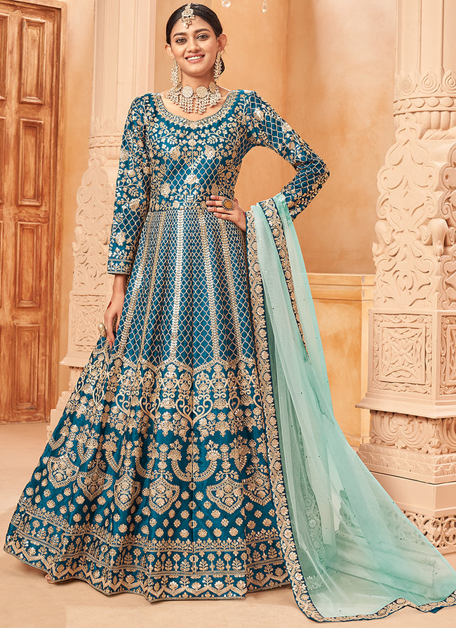 Blue silk anarkali sale
