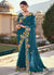 Turquoise Multi Embroidery Designer Tissue Silk Saree