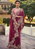 Maroon Multi Embroidery Designer Tissue Silk Saree