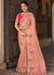 Peach Multi Embroidery Designer Tissue Silk Saree