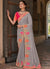 Grey Multi Embroidery Designer Tissue Silk Saree