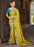 Yellow Multi Embroidery Designer Tissue Silk Saree