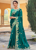 Green Multi Embroidery Designer Tissue Silk Saree