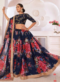 Navy Blue Sequence Embellished Floral Lehenga Choli