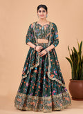 Dark Green Sequence Embroidery Floral Festive Lehenga Choli