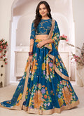 Blue Sequence Embellished Floral Lehenga Choli