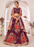 Wine Sequence Embellished Floral Lehenga Choli