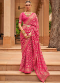 Pink Golden Crystal Stone Brasso Saree