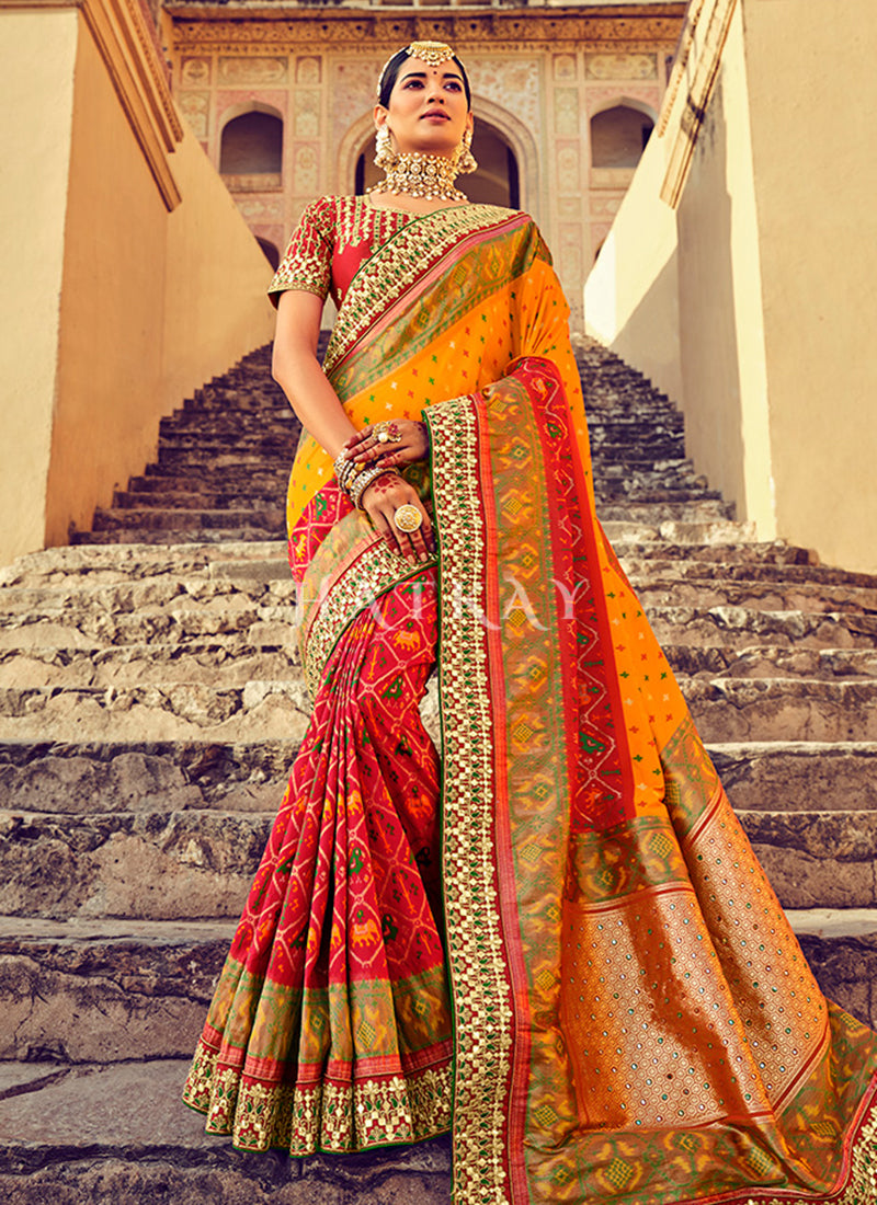 Maharani's Pure Handloom Kanjivaram Silk Saree - Mustard Yellow with G –  Maharani Collections