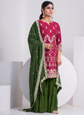 Rani Pink And Green Embroidery Festive Sharara Style Suit