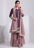 Deep Wine And Mauve Embroidery Festive Sharara Style Suit