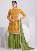 Yellow And Green Embroidery Festive Sharara Style Suit