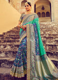 Blue Embroidered Patola Silk Wedding Saree