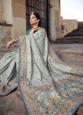 Buy Grey And Blue Banarasi Silk Saree In USA UK Canada