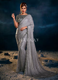 Silver Grey Sequence Embroidered Festive Saree