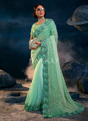 Mint Green Sequence Embroidered Festive Saree
