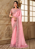 Pink Embroidered Silk Saree