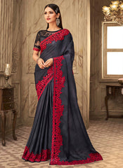 Black Embroidered Silk Saree