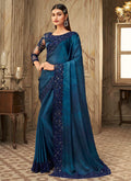 Royal Blue Embroidered Silk Saree