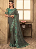 Olive Green Embroidered Silk Saree