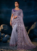 Purple Sequence Embroidered Festive Saree