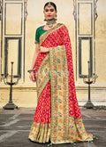 Red And Green Multi Embroidery Traditional Silk Saree