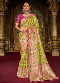 Neon Green And Pink Multi Embroidery Traditional Silk Saree