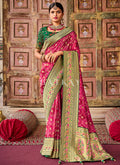 Pink And Green Multi Embroidery Traditional Silk Saree