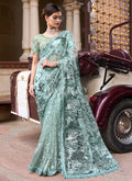 Sea Green Sequence And Appliqué Embroidery Designer Wedding Saree